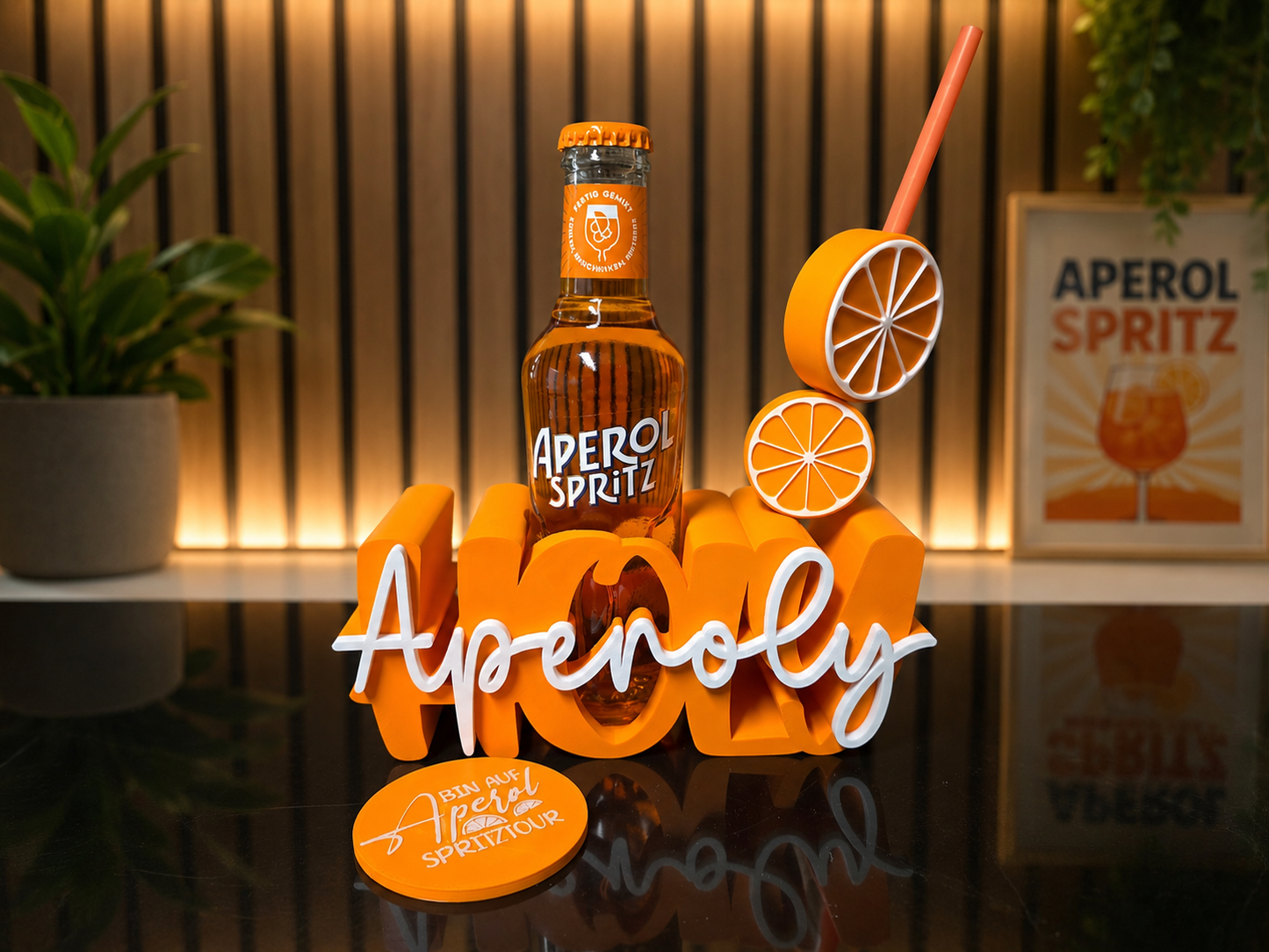 Aperoly – Geschenkset Dekorativer Flaschenhalter für Aperol-Liebhaber